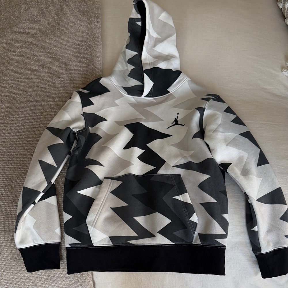 Jordan Kids Hoodie with Black and White Zigzag Design